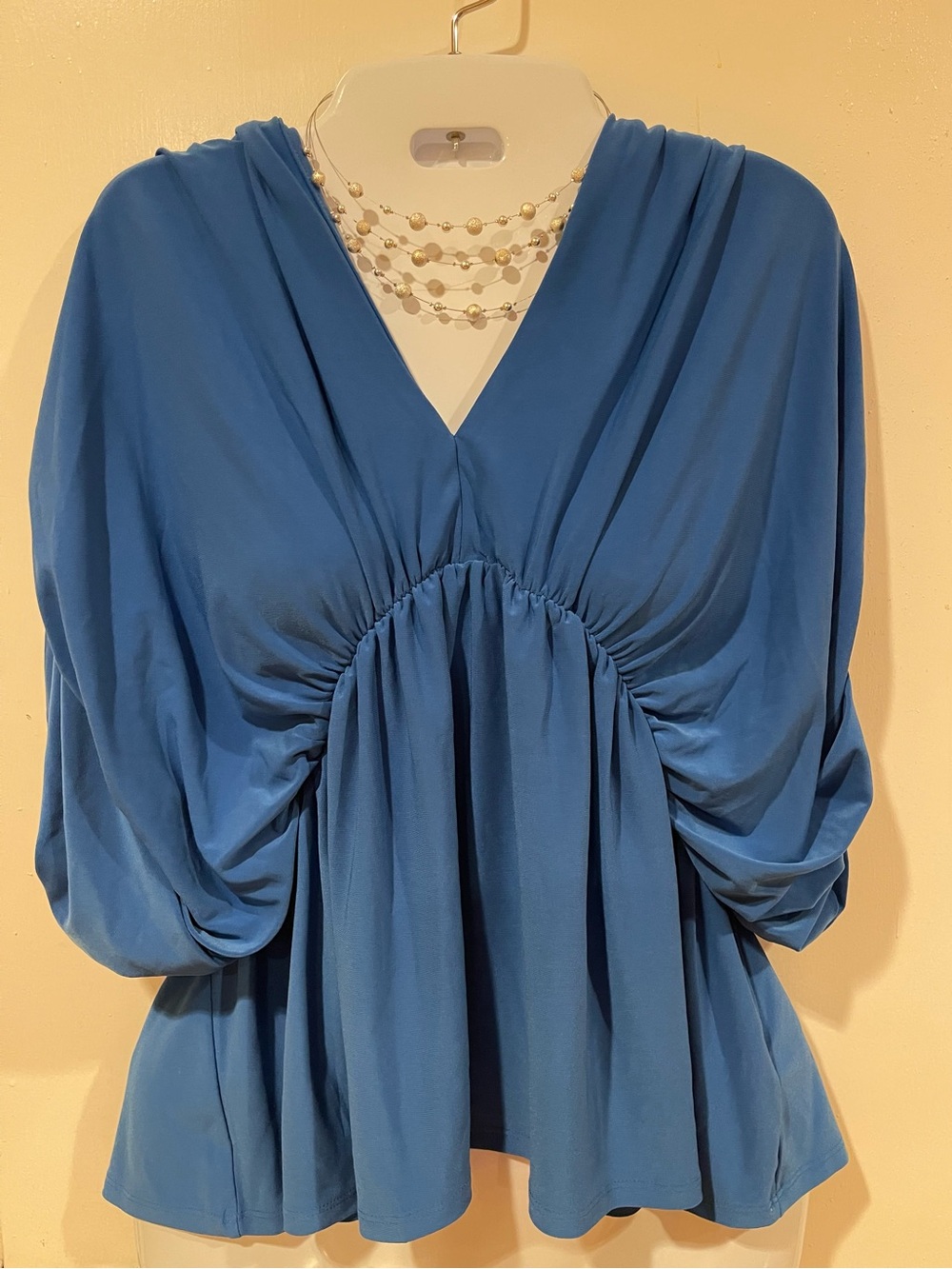 Express Blue V-Neck Draped Women's Top Size S